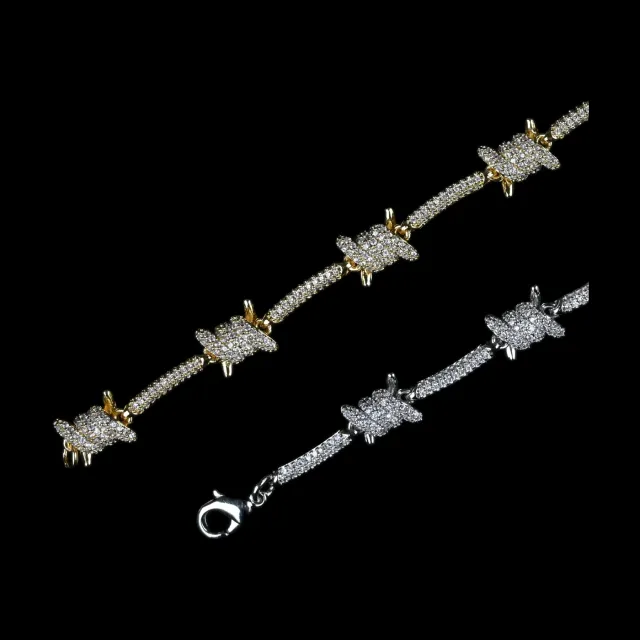 Custom Novelty Link Bracelet in silver and gold tone with clear stones
