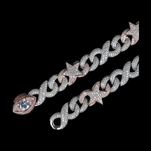 Custom Charm Bracelet in rose gold tone with pink stones