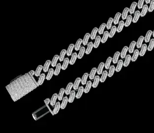 Custom Cuban Link Chain in silver tone with clear stones