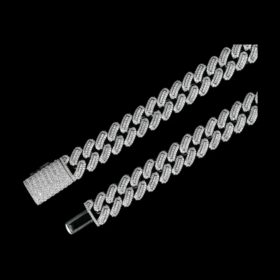 Custom Cuban Link Chain in silver tone with clear stones
