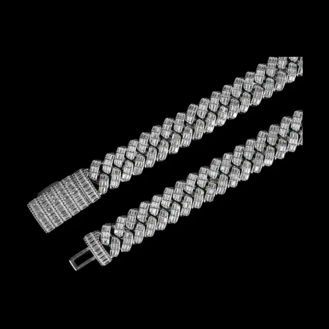 Custom Cuban Link Chain in silver tone with clear stones