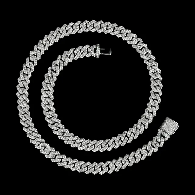 Custom Cuban Link Chain in silver tone with clear stones