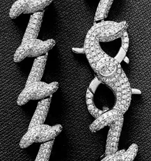 Custom Novelty Link Chain in silver tone with clear stones
