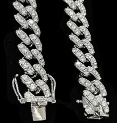 Custom Cuban Link Chain in silver tone with clear stones