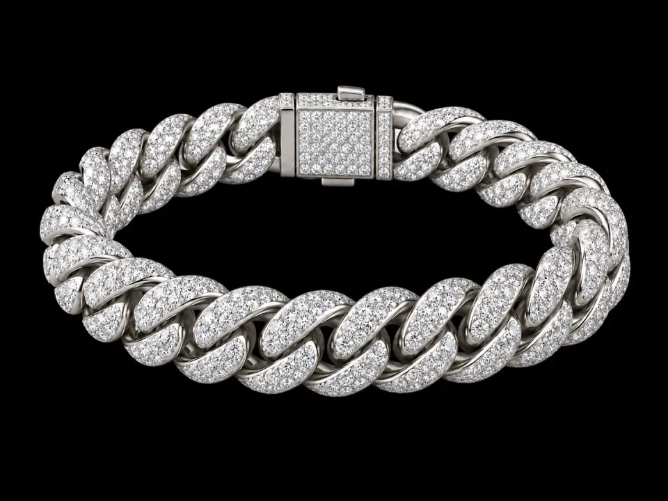 Silver-tone pavé Cuban bracelet style with a box clasp