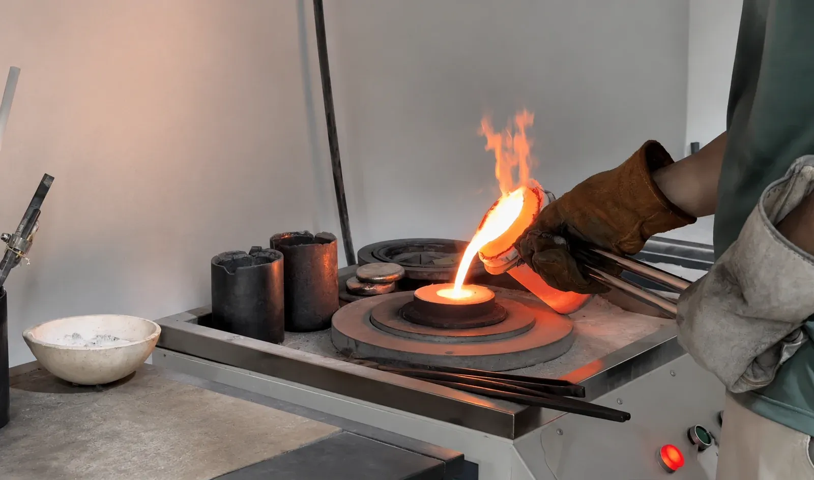 Precious metal heating in the casting crucible