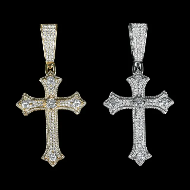 Custom Cross Pendant in silver tone with clear stones