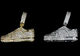 Custom Novelty Pendant in silver and gold tone with clear stones