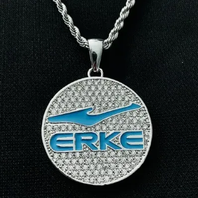 Custom Logo Pendant in silver and blue tone with clear stones