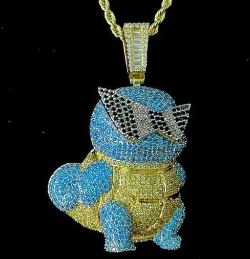 Custom Character Pendant in blue and yellow tone with clear stones