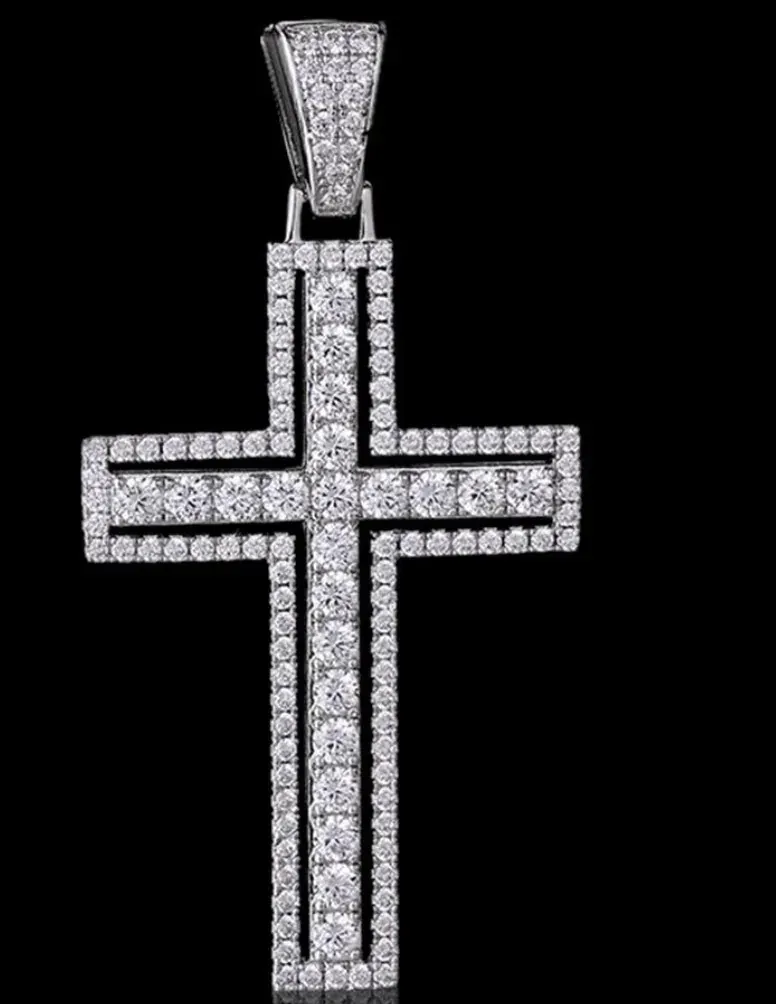 Custom Cross Pendant in silver tone with clear stones