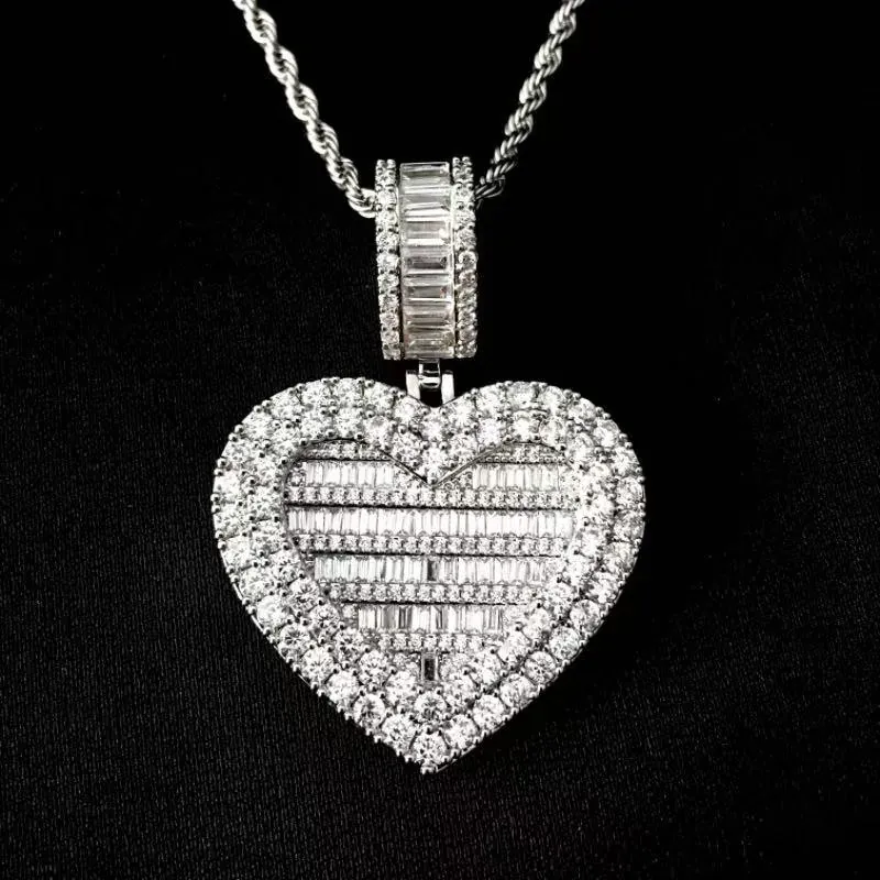 Custom Heart Pendant in silver tone with clear stones