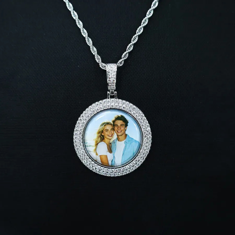 Custom Photo Pendant in silver tone with photo insert design