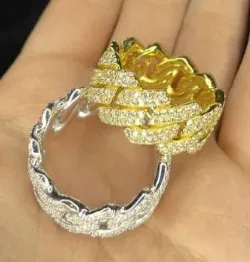 Custom Openwork Ring in silver and gold tone with clear stones