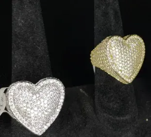 Custom Heart Ring in silver and gold tone with clear stones
