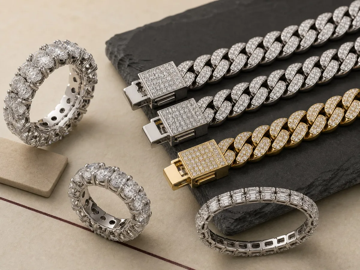 Close-up comparison of neutral silver plating, bright platinum-tone plating and warm gold plating