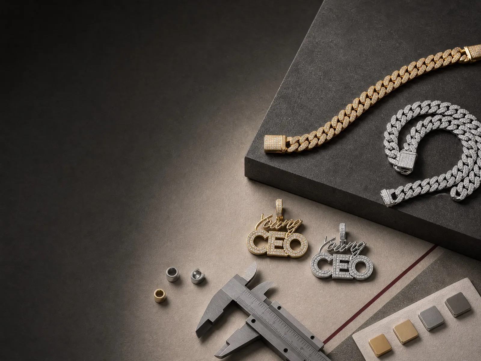 Gold-tone plated jewelry used as a PVD finish direction reference
