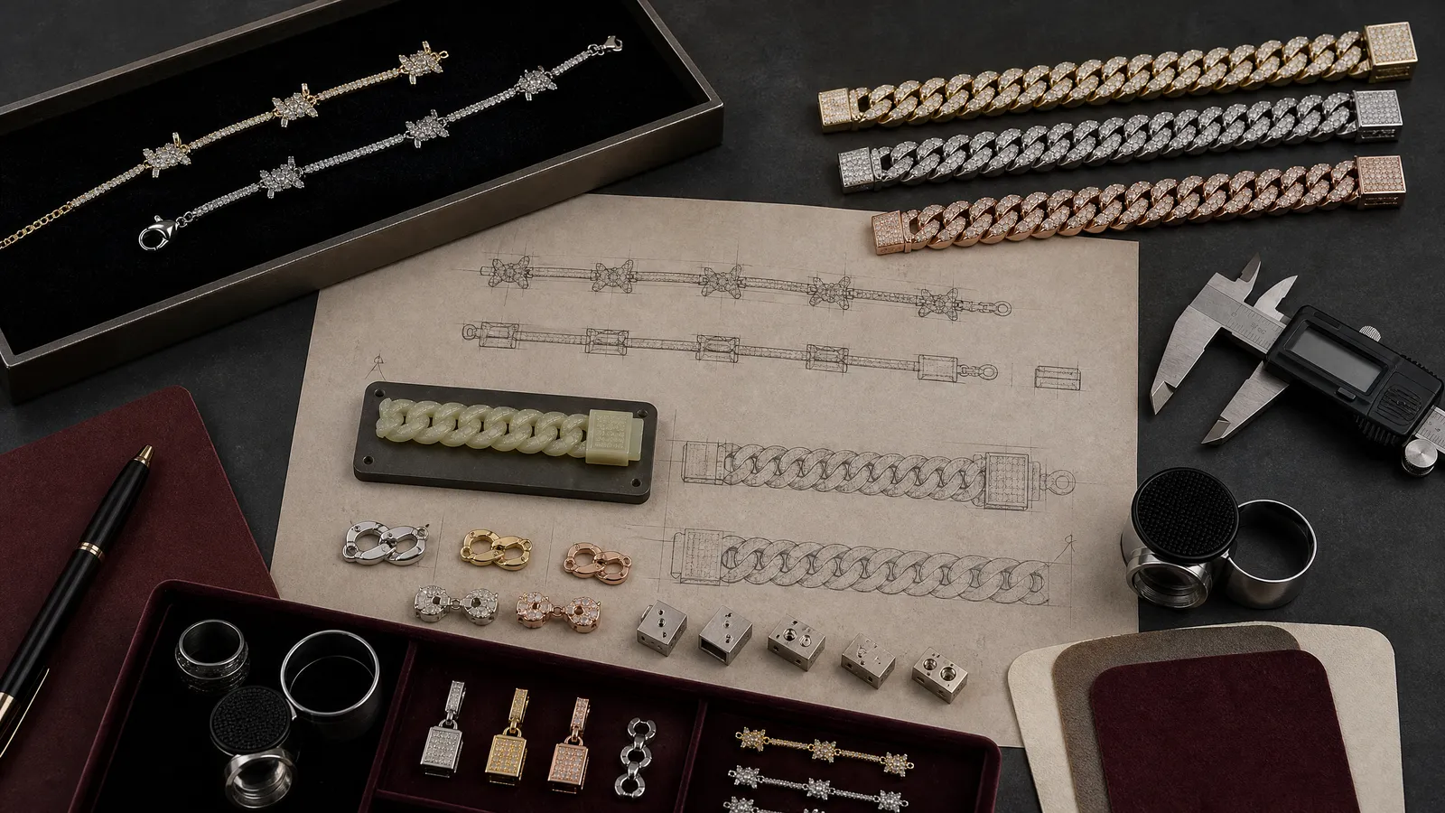 Jewelry manufacturing feasibility review with product components and design references